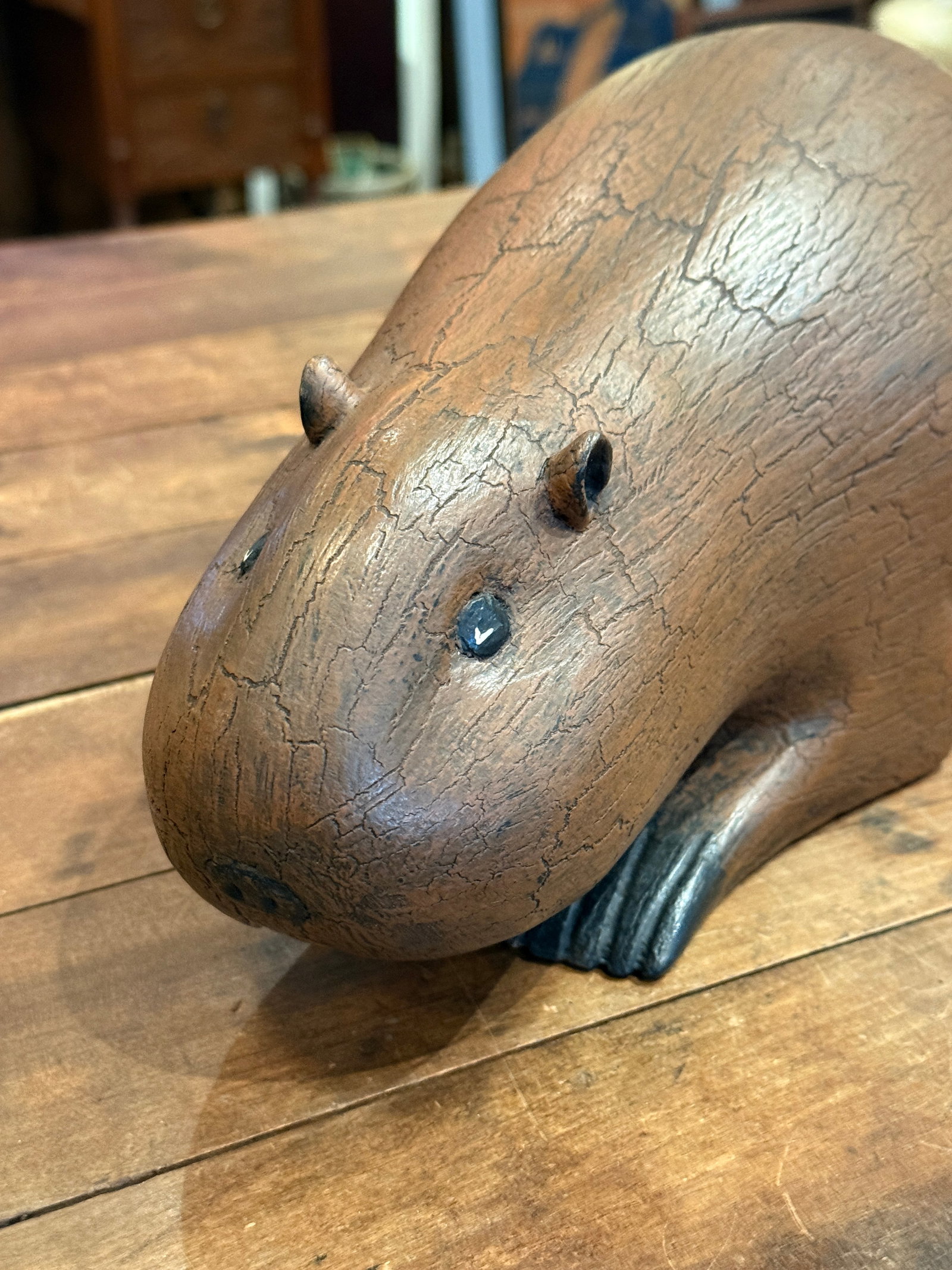 Michel Fortin Folk Art Beaver Carving Signed Quebec Sculpture - 13