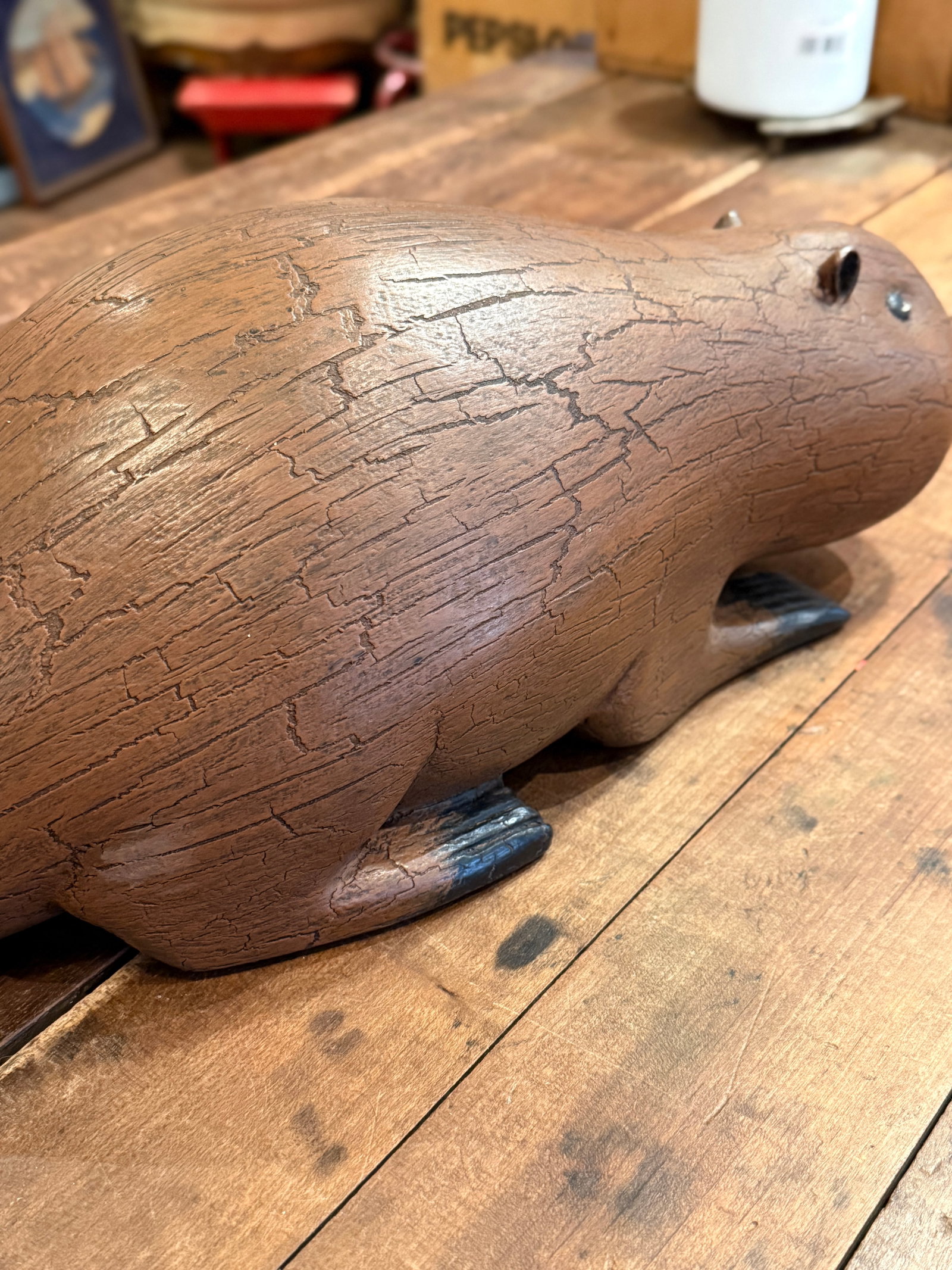 Michel Fortin Folk Art Beaver Carving Signed Quebec Sculpture - 17