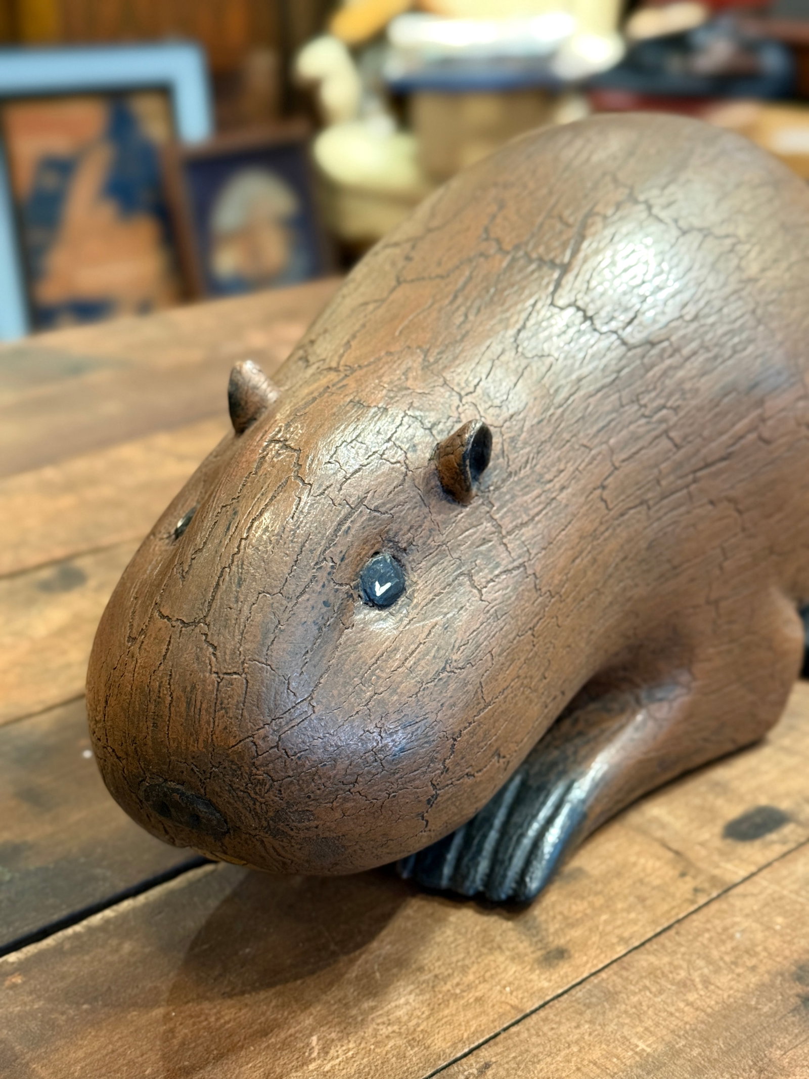 Michel Fortin Folk Art Beaver Carving Signed Quebec Sculpture - 2