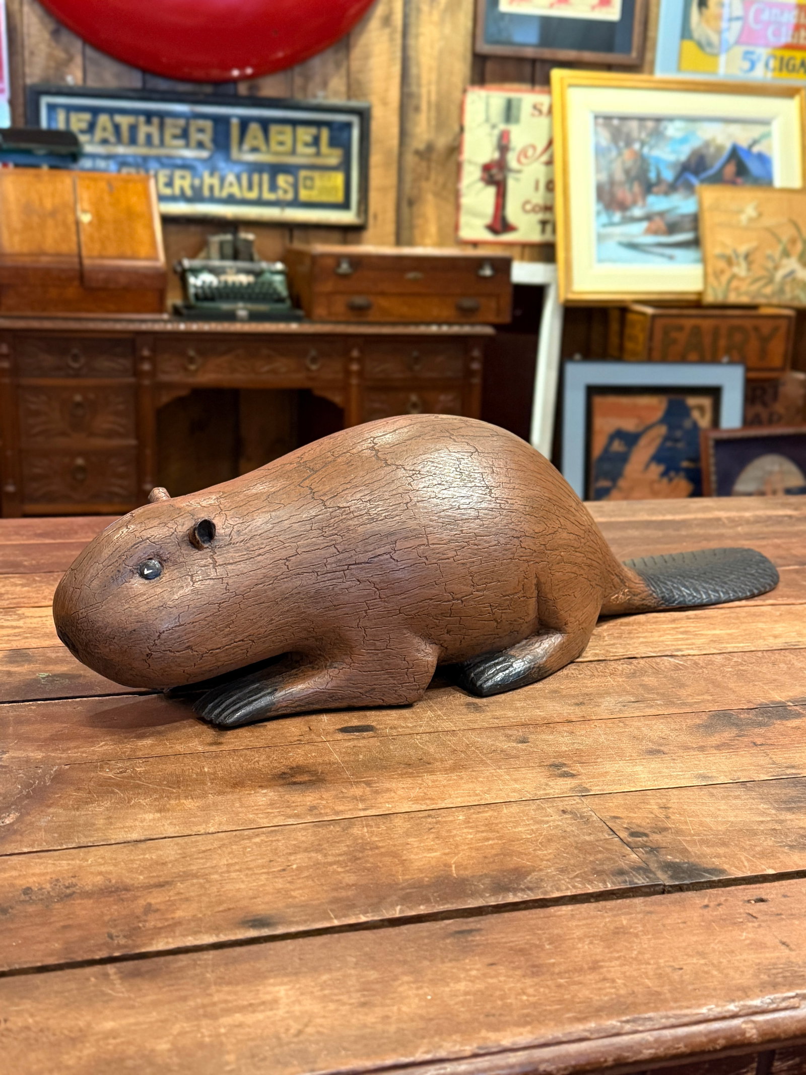 Michel Fortin Folk Art Beaver Carving Signed Quebec Sculpture - 4