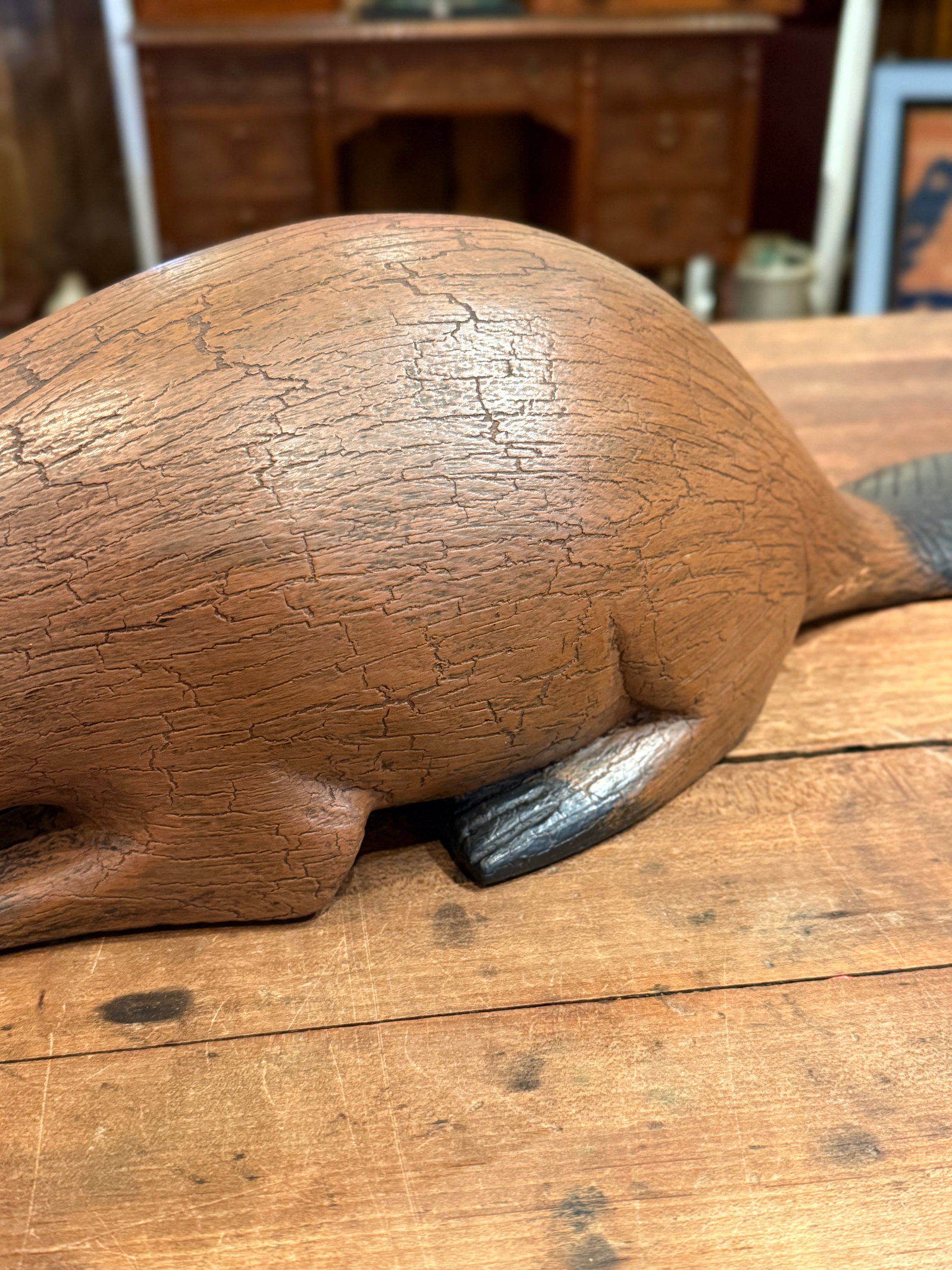 Michel Fortin Folk Art Beaver Carving Signed Quebec Sculpture - 5