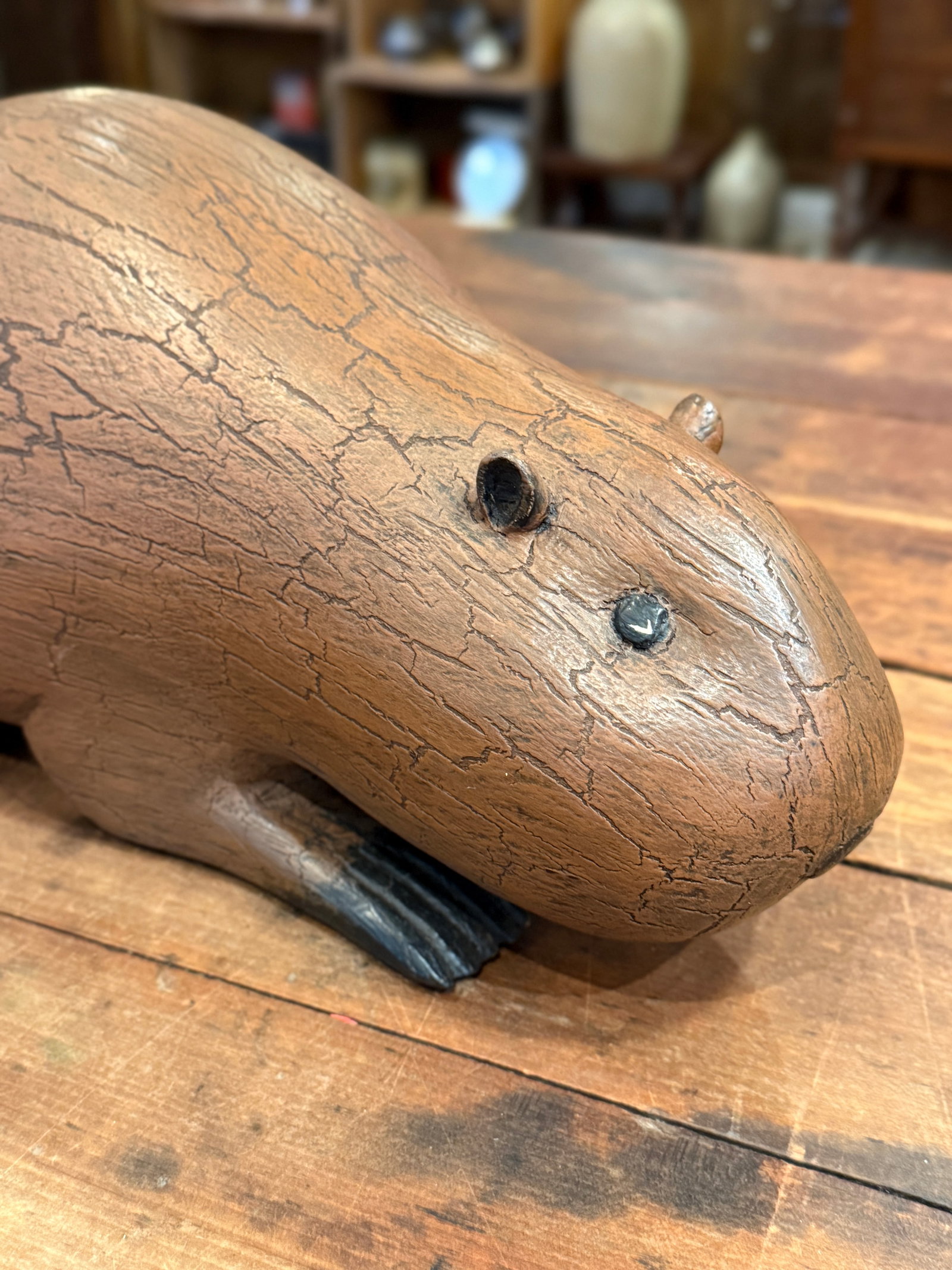 Michel Fortin Folk Art Beaver Carving Signed Quebec Sculpture - 9
