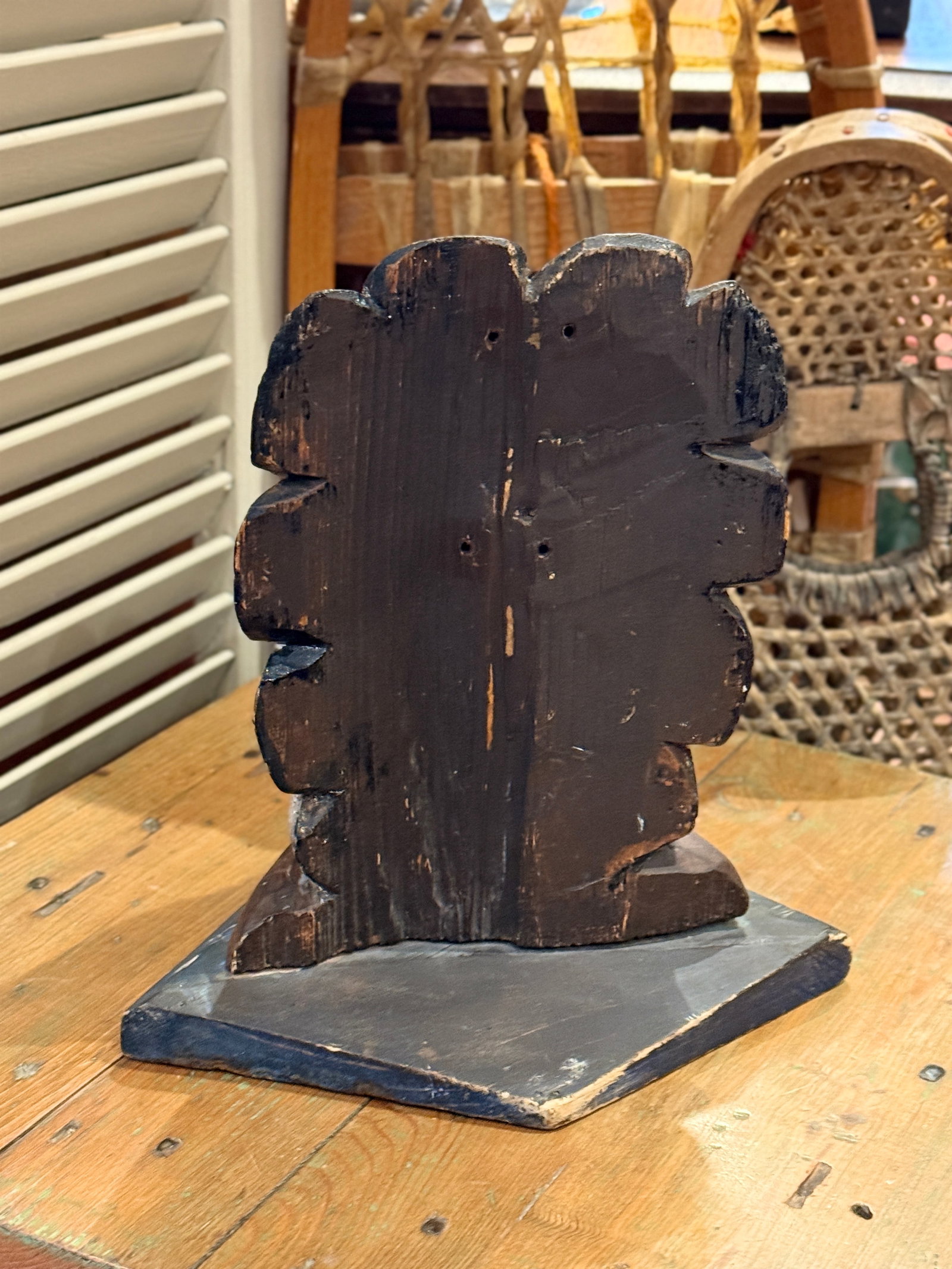 1920s Folk Art Carved Native Chief Doorstop Polychrome Painted Wooden Sculpture - 3