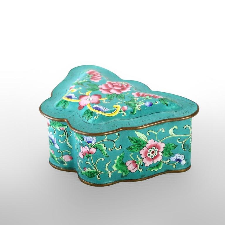 Antique Chinese Cloisonne Enameled Butterfly Shaped Trinket Box C1920 - 2