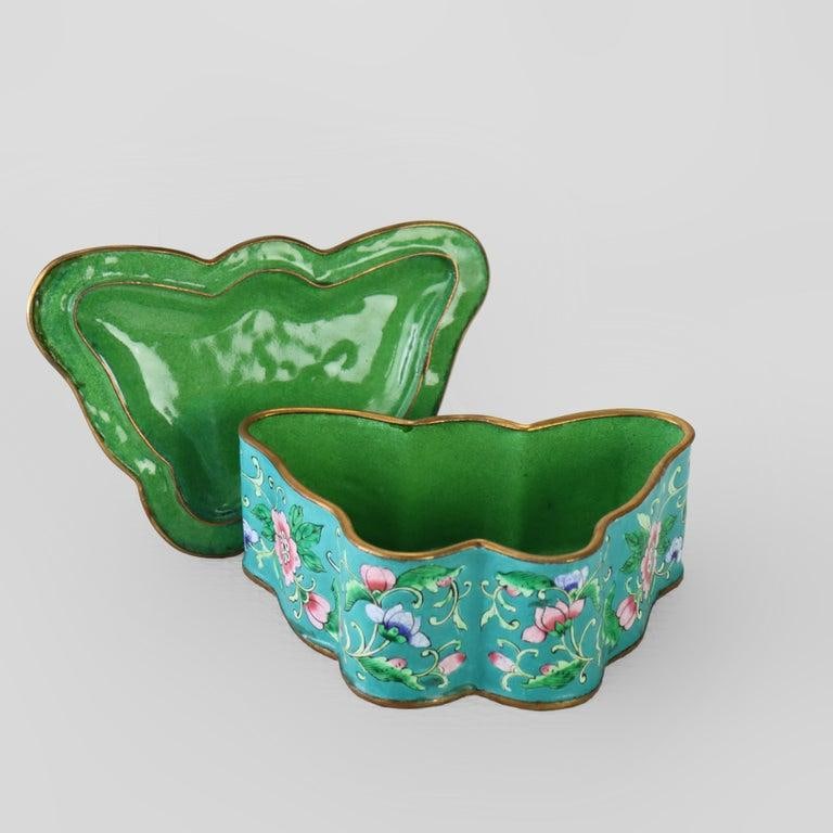 Antique Chinese Cloisonne Enameled Butterfly Shaped Trinket Box C1920 - 3