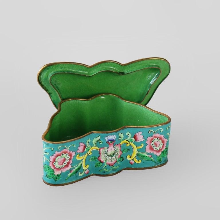Antique Chinese Cloisonne Enameled Butterfly Shaped Trinket Box C1920 - 4