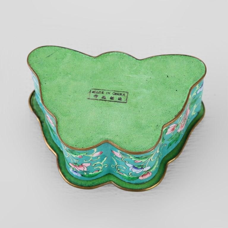 Antique Chinese Cloisonne Enameled Butterfly Shaped Trinket Box C1920 - 5