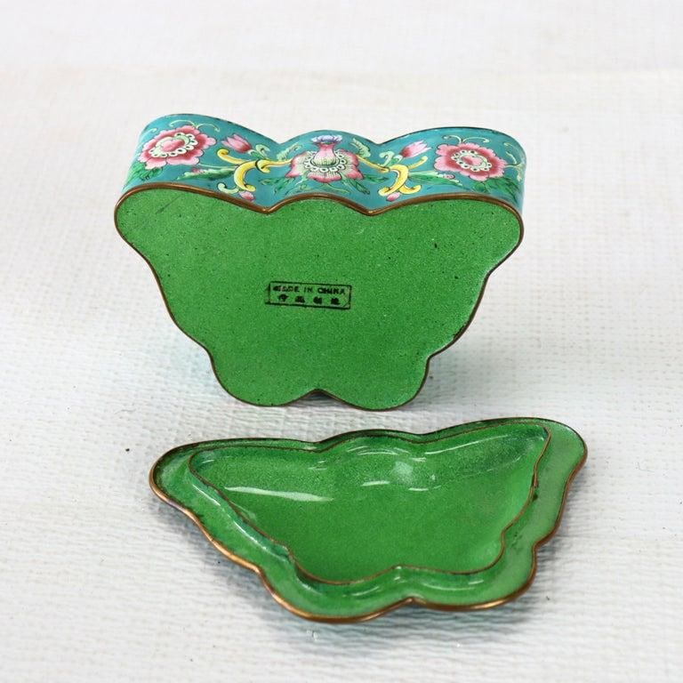 Antique Chinese Cloisonne Enameled Butterfly Shaped Trinket Box C1920 - 6