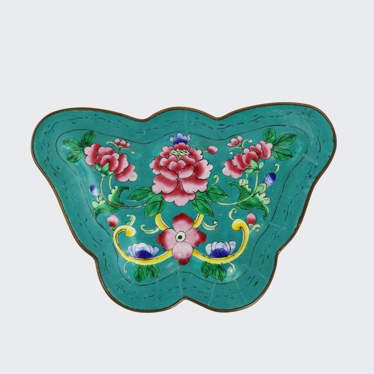 Antique Chinese Cloisonne Enameled Butterfly Shaped Trinket Box C1920 - 8