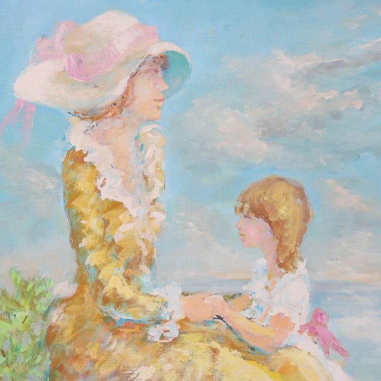 Oversized Oil on Canvas Scenic Portrait Painting of a Mother & Daughter 20thC - 2