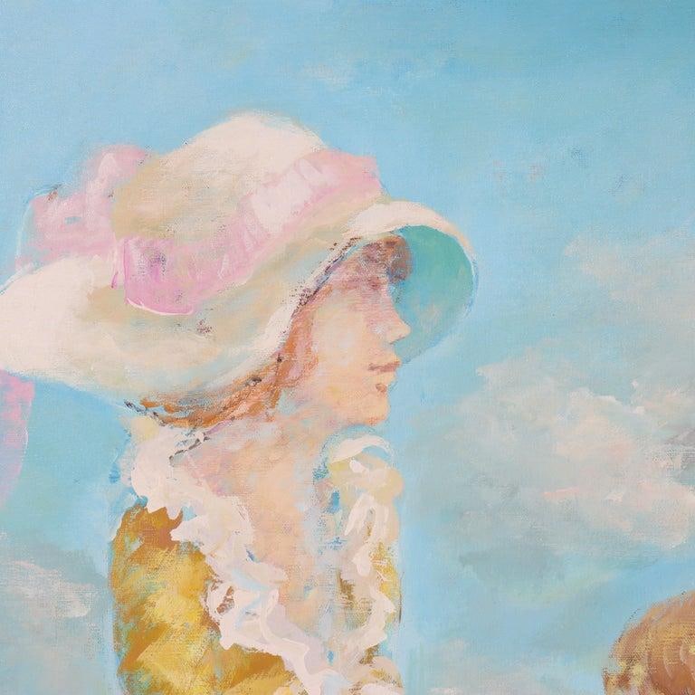 Oversized Oil on Canvas Scenic Portrait Painting of a Mother & Daughter 20thC - 3
