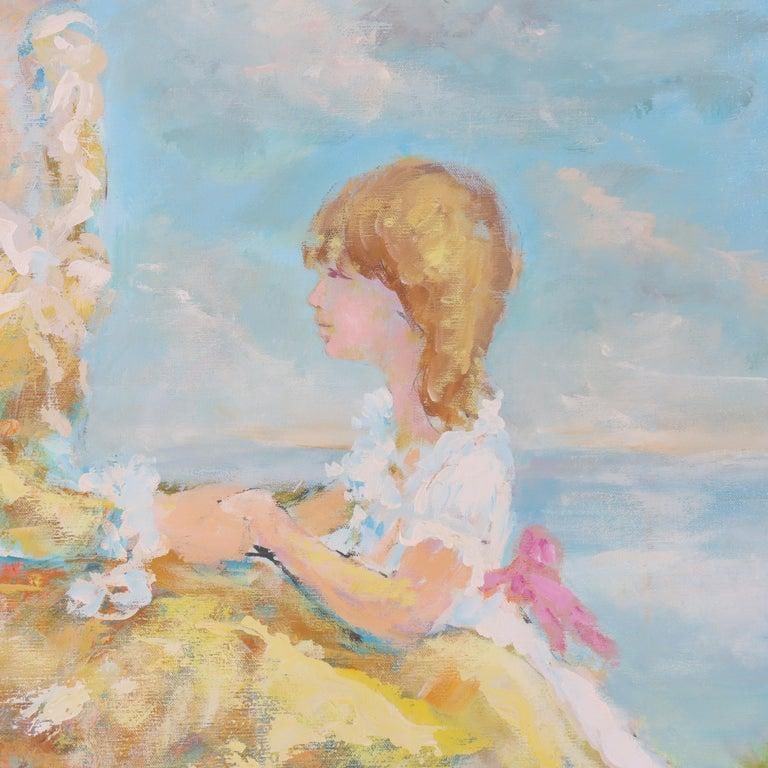 Oversized Oil on Canvas Scenic Portrait Painting of a Mother & Daughter 20thC - 4