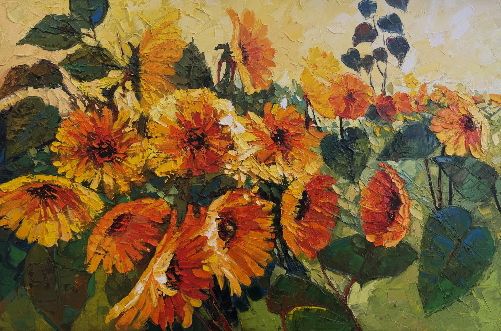 Yellow Dialogue by Godfrey Afebuame, Oil on Canvas, (2026): I painted Yellow Dialogue to capture the lively energy and bright conversation found in a field of sunflowers. I used very thick acrylic paint and a palette knife to create a "sculptural" feel, where 