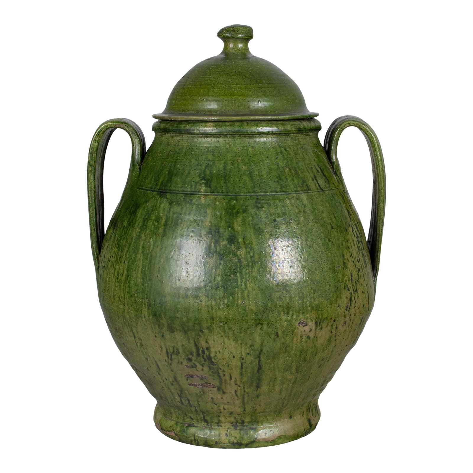Portuguese Green Glazed Earthenware Lidded Jar (1 of 13)