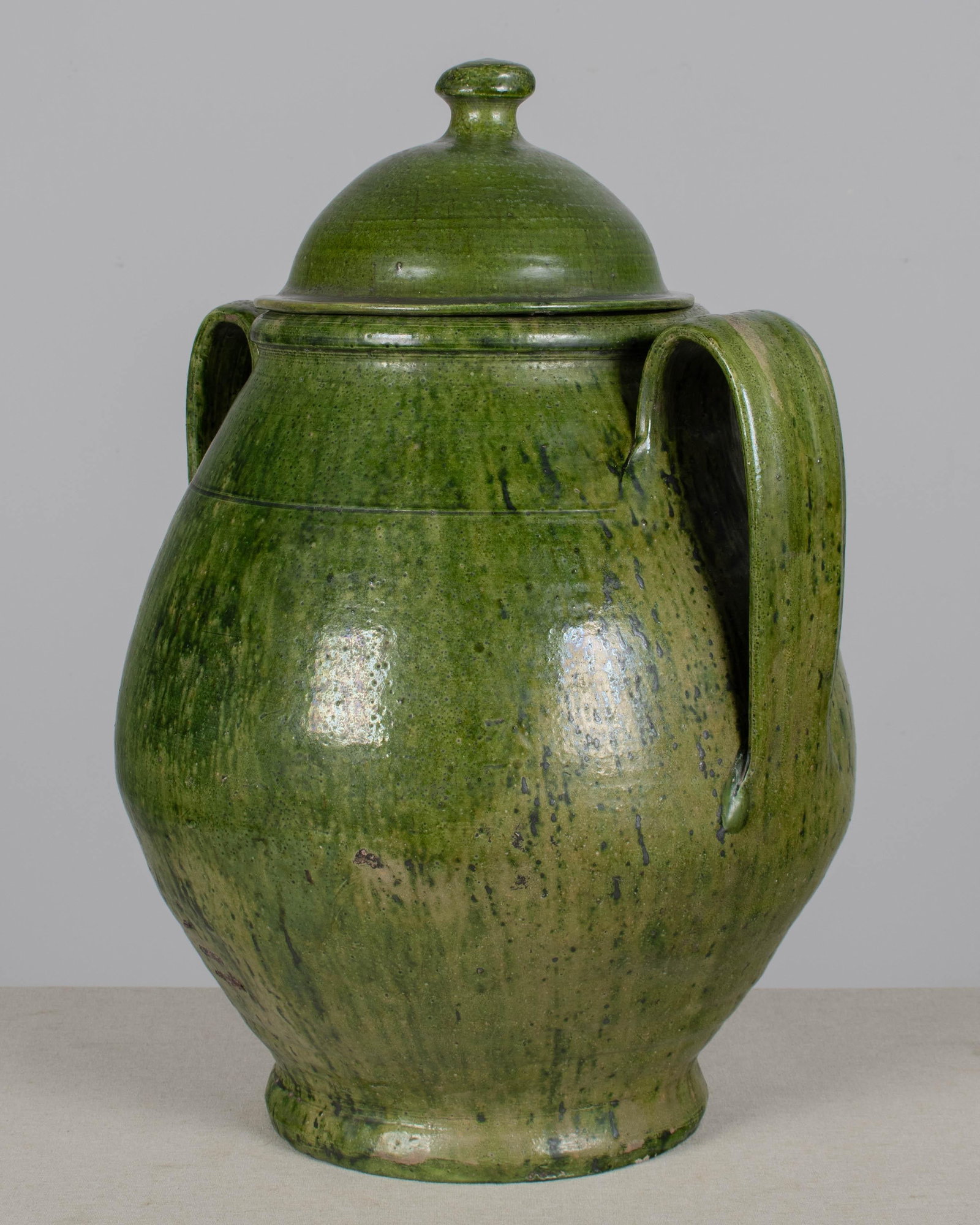 Portuguese Green Glazed Earthenware Lidded Jar - 2
