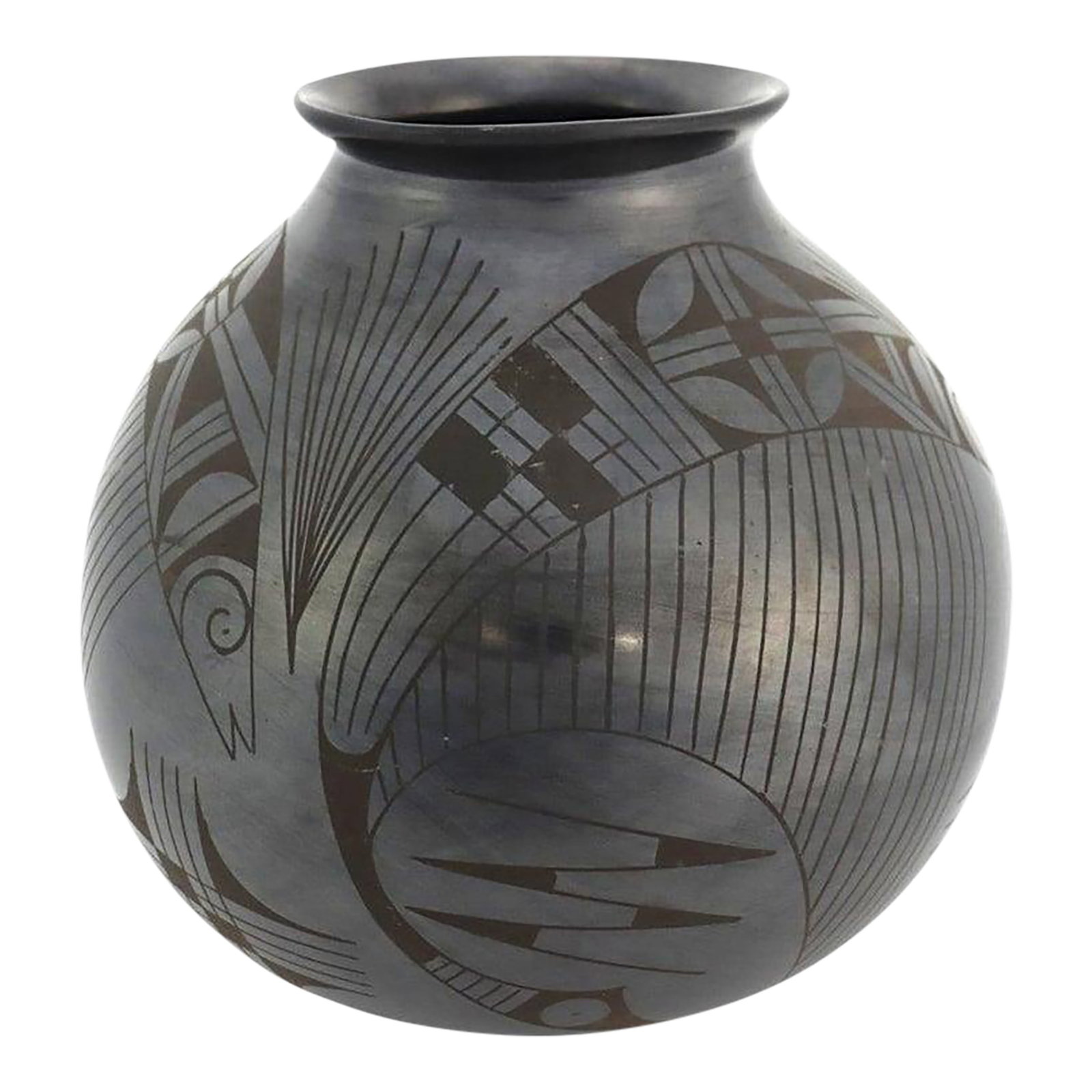 Large Mexican Black on Black Pottery Olla Signed by Jesus Pina 20thC (1 of 11)