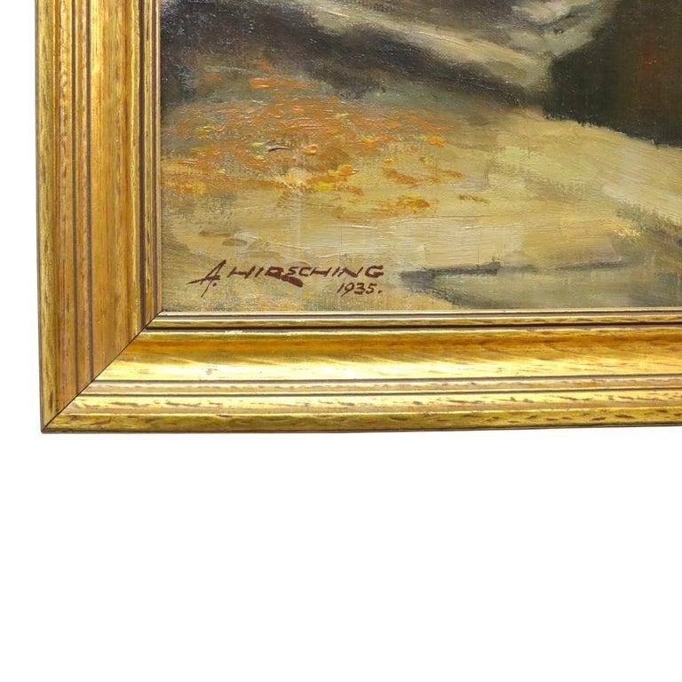 Hudson River School Oil on Canvas Painting of a River Scene by A. Hirshing C1935 - 10