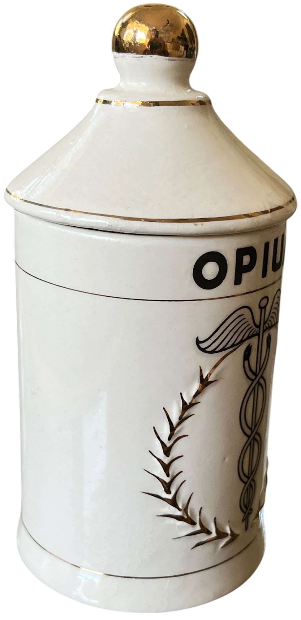 Mid-Century Handpainted Porcelain "Opium" Apothecary Canister in the Style of Piero Fornasetti M - 4