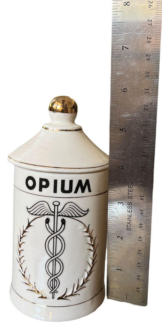 Mid-Century Handpainted Porcelain "Opium" Apothecary Canister in the Style of Piero Fornasetti M - 7