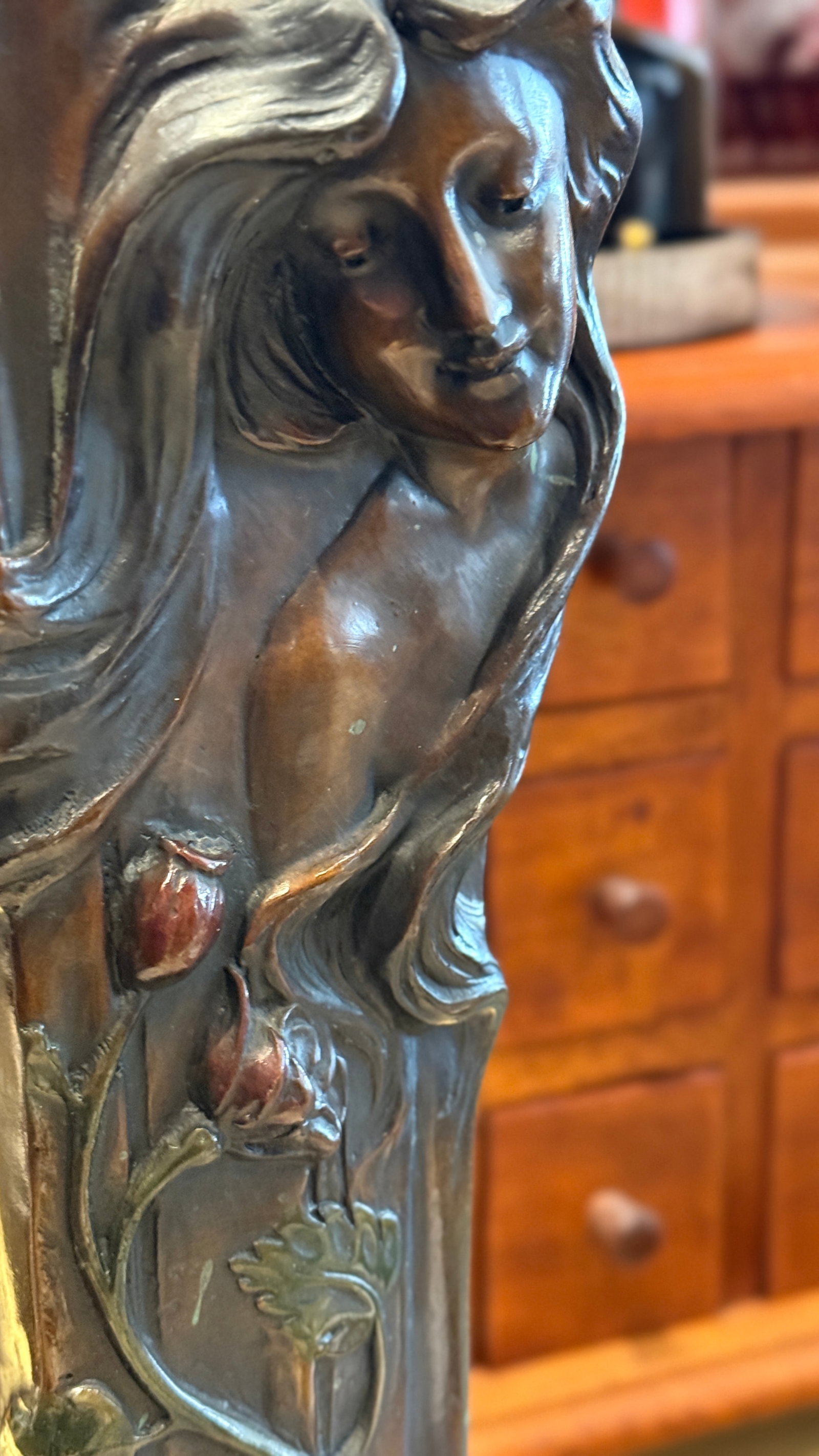 Early 20th Century Early Patinated Bronze Art Nouveau Vase With Maiden & Floral Design by Francesco - 12