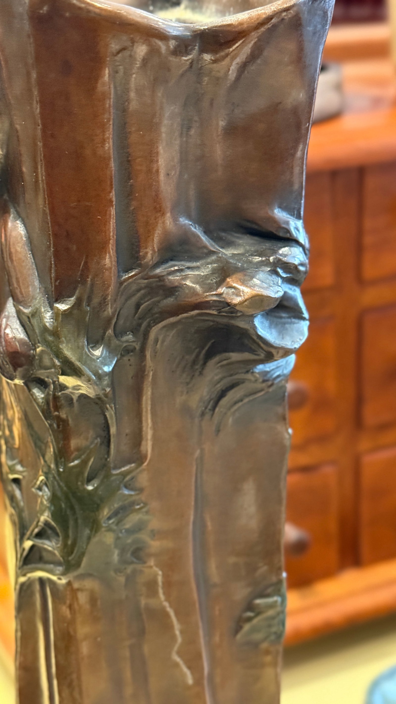 Early 20th Century Early Patinated Bronze Art Nouveau Vase With Maiden & Floral Design by Francesco - 13