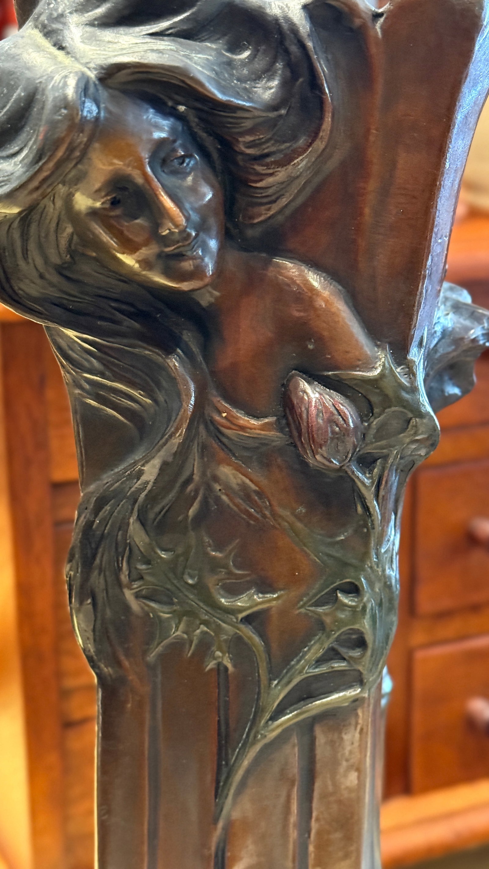 Early 20th Century Early Patinated Bronze Art Nouveau Vase With Maiden & Floral Design by Francesco - 14