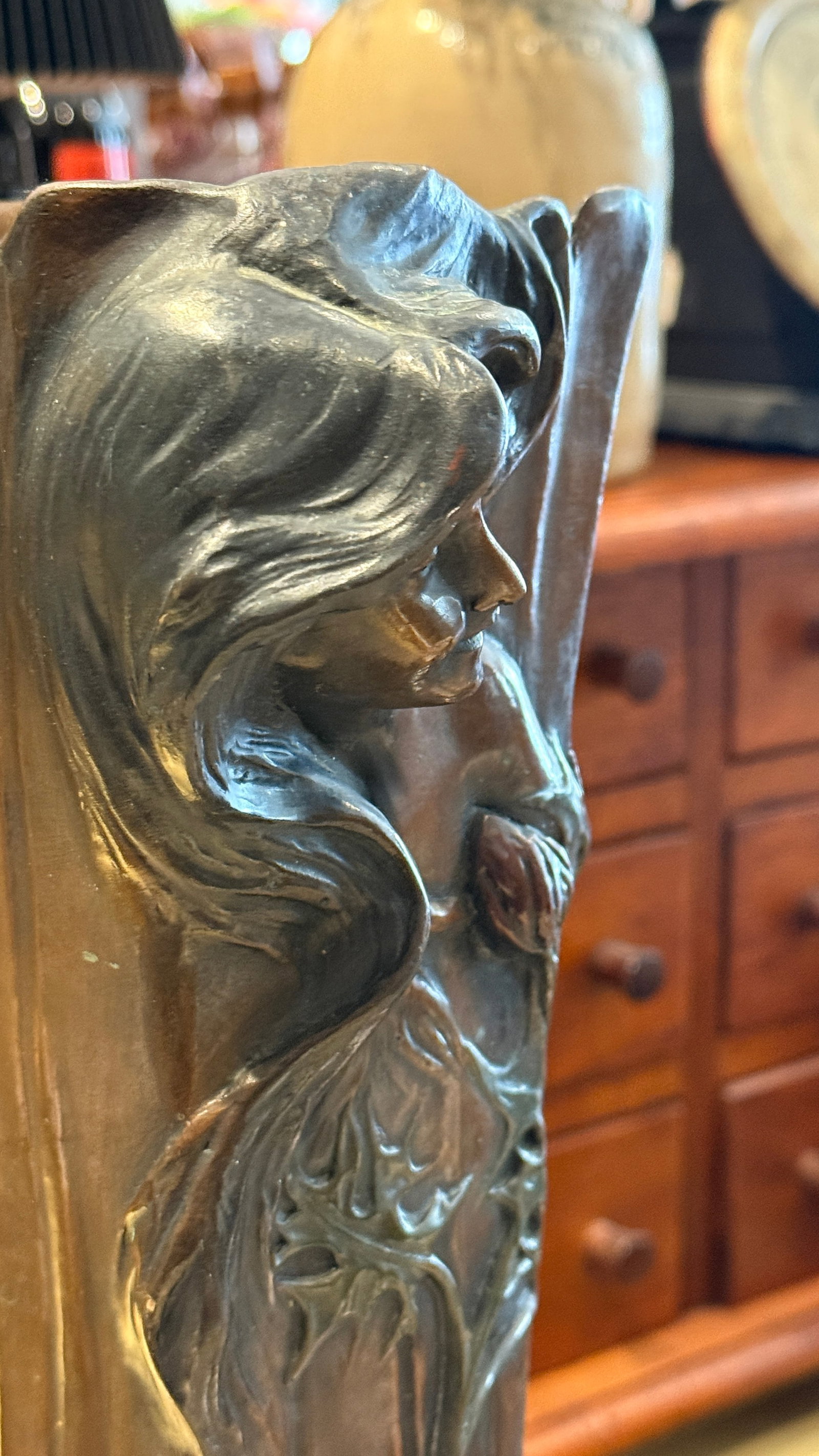 Early 20th Century Early Patinated Bronze Art Nouveau Vase With Maiden & Floral Design by Francesco - 17