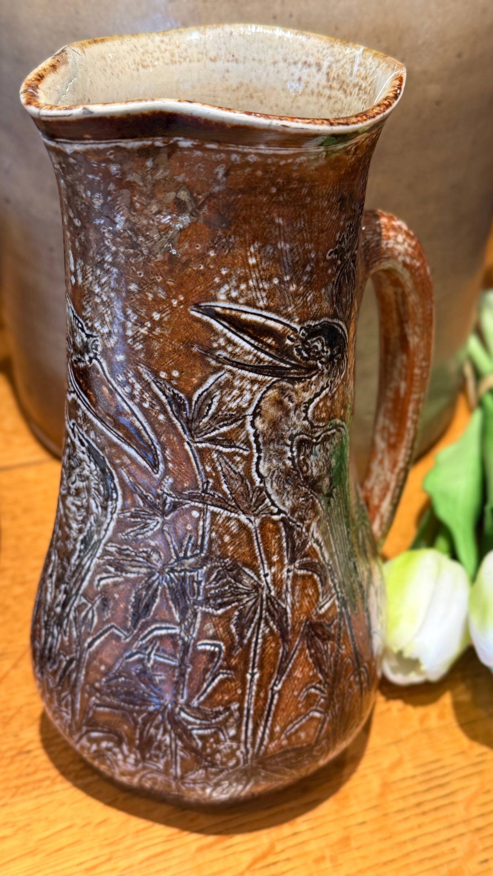 Rare 1893 Martin Brothers London & Southall Pottery Pitcher Wally Birds - 4