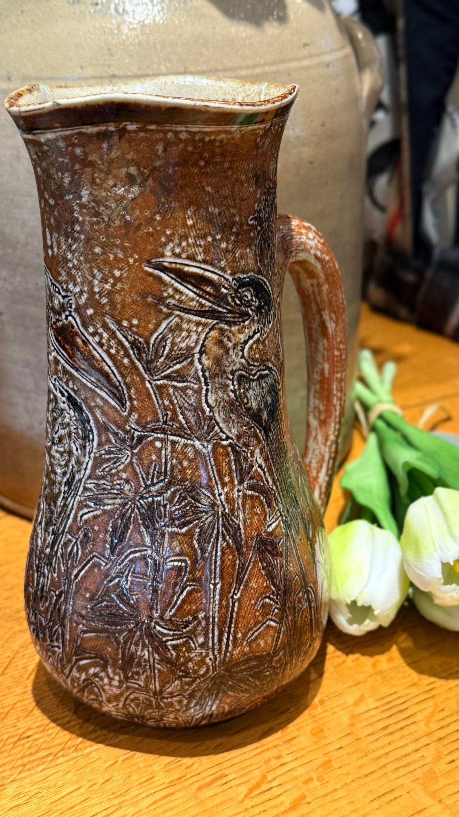 Rare 1893 Martin Brothers London & Southall Pottery Pitcher Wally Birds - 8