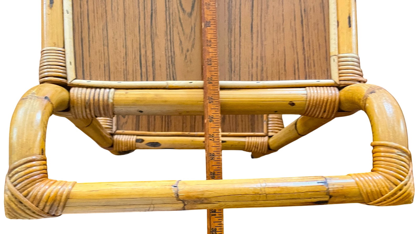 1960s Burnt Bamboo & Rattan Wrapped Two-Tier Drinks or Bar Cart on Casters - 10