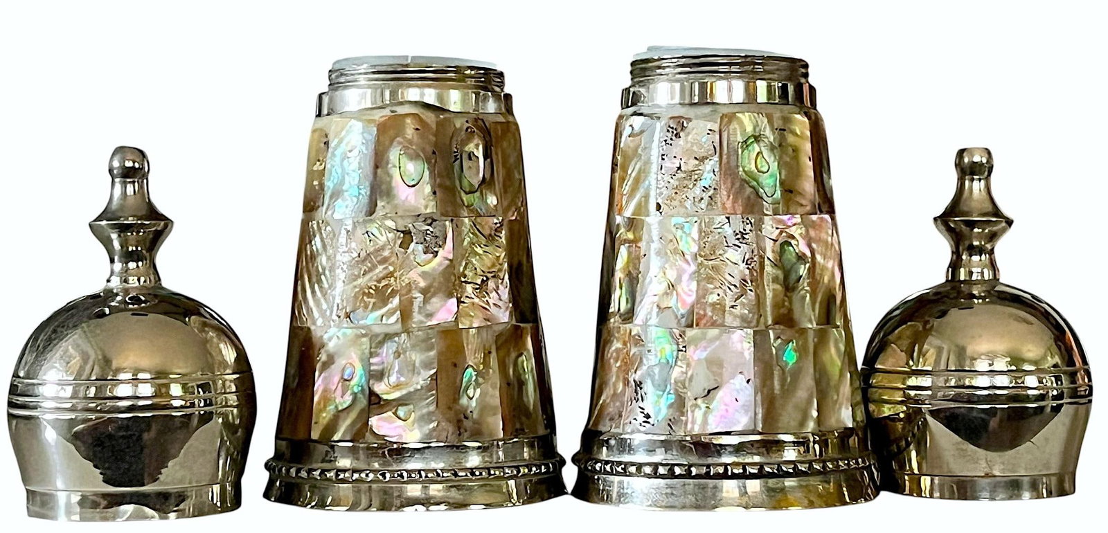 Vintage Abalone Shell & Stainless Steel Salt and Pepper Shakers in the Style of Los Castillo - 3