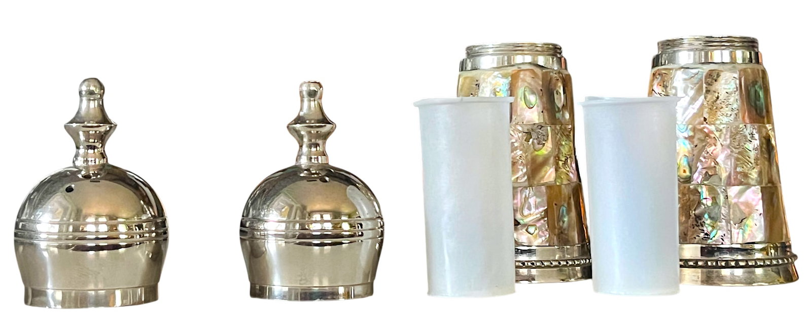 Vintage Abalone Shell & Stainless Steel Salt and Pepper Shakers in the Style of Los Castillo - 4