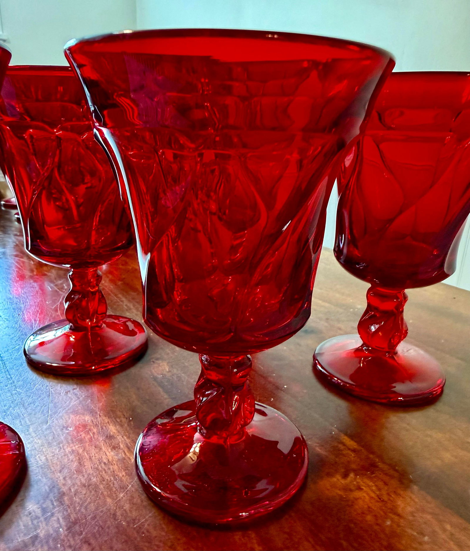 Mid 20th Century Fostoria Jamestown Ruby Red Water Goblets - Set of 5 - 12
