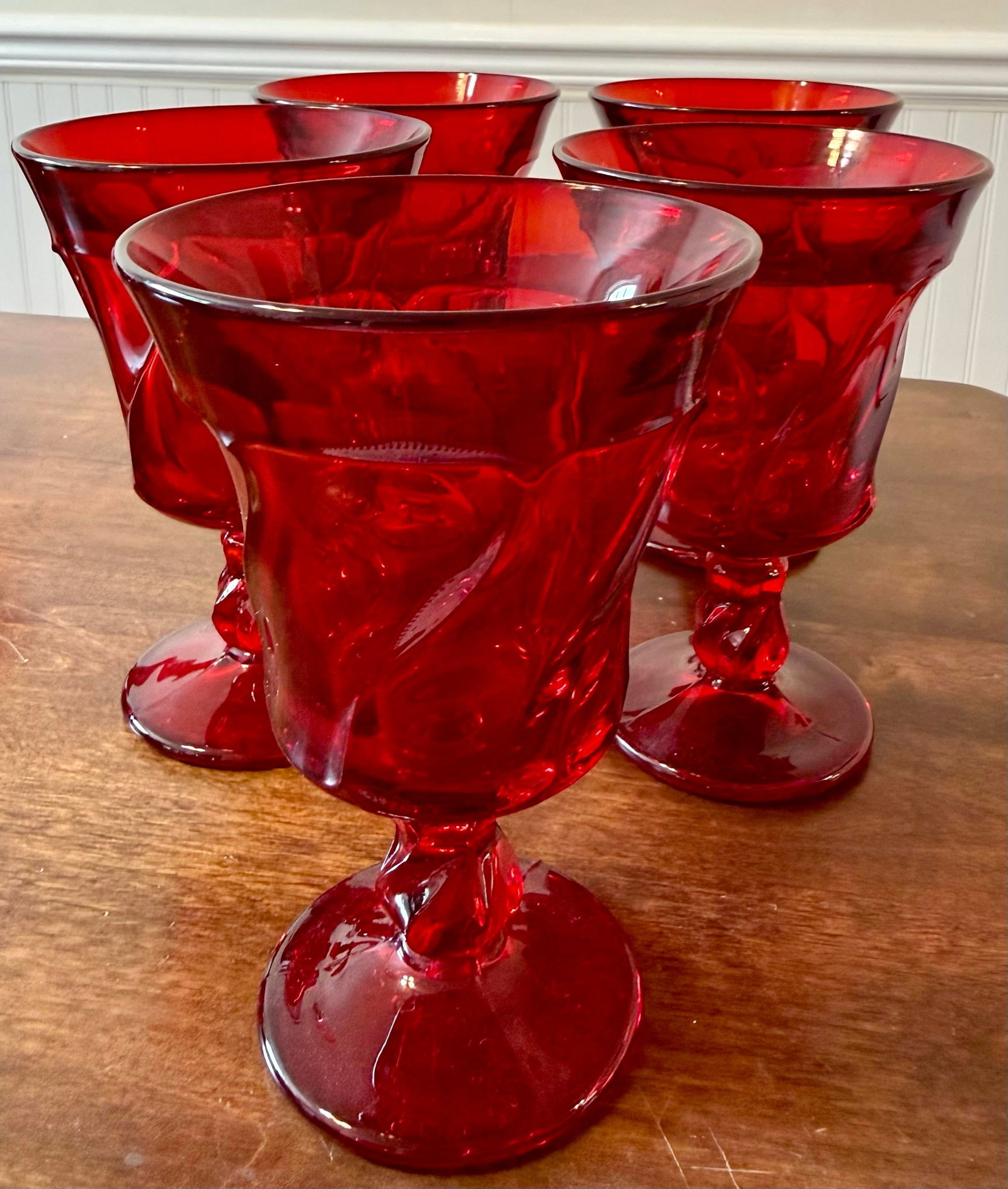 Mid 20th Century Fostoria Jamestown Ruby Red Water Goblets - Set of 5 - 2