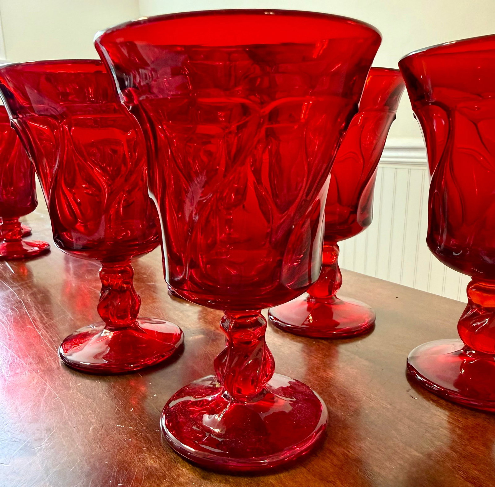 Mid 20th Century Fostoria Jamestown Ruby Red Water Goblets - Set of 5 - 4