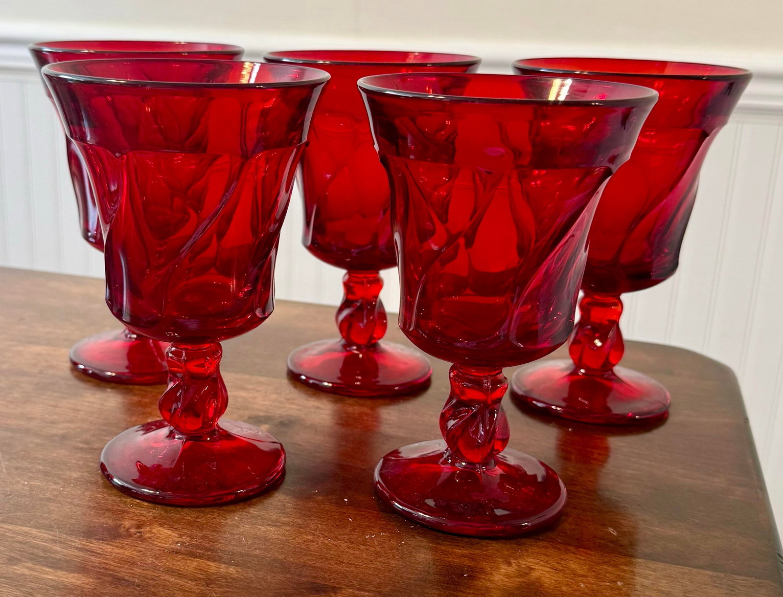 Mid 20th Century Fostoria Jamestown Ruby Red Water Goblets - Set of 5 - 7