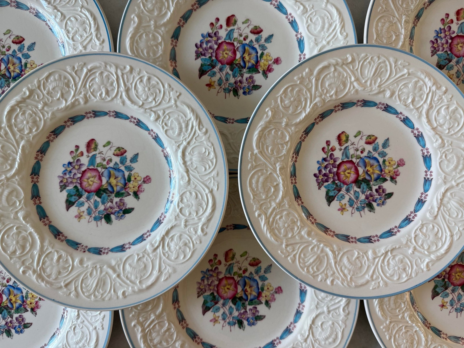 Set of 8 Wedgwood Salad Plates in the Morning Glory Pattern - 3