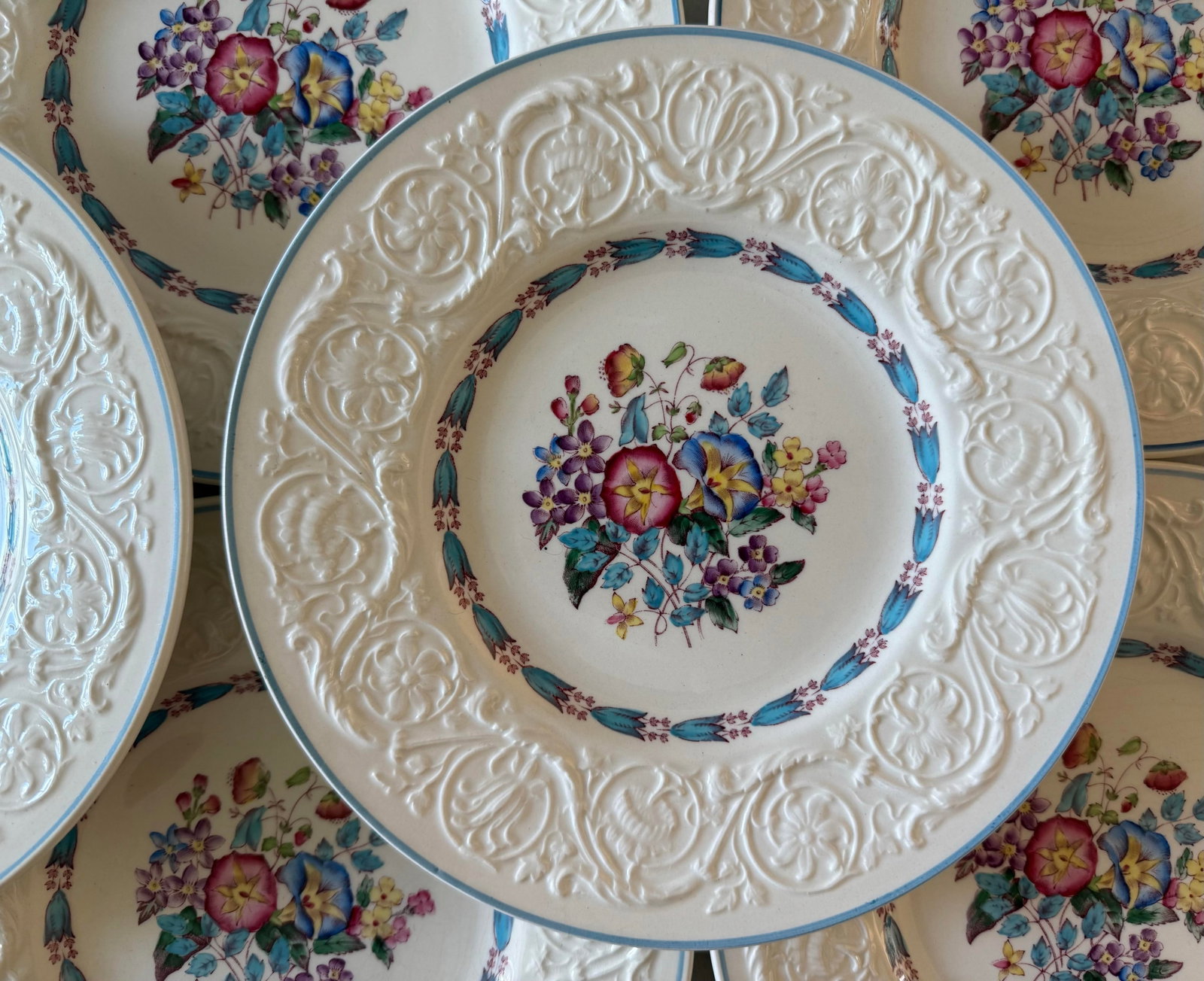 Set of 8 Wedgwood Salad Plates in the Morning Glory Pattern - 4