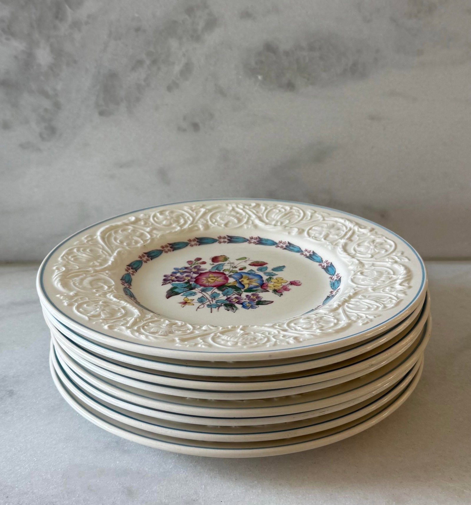 Set of 8 Wedgwood Salad Plates in the Morning Glory Pattern - 5
