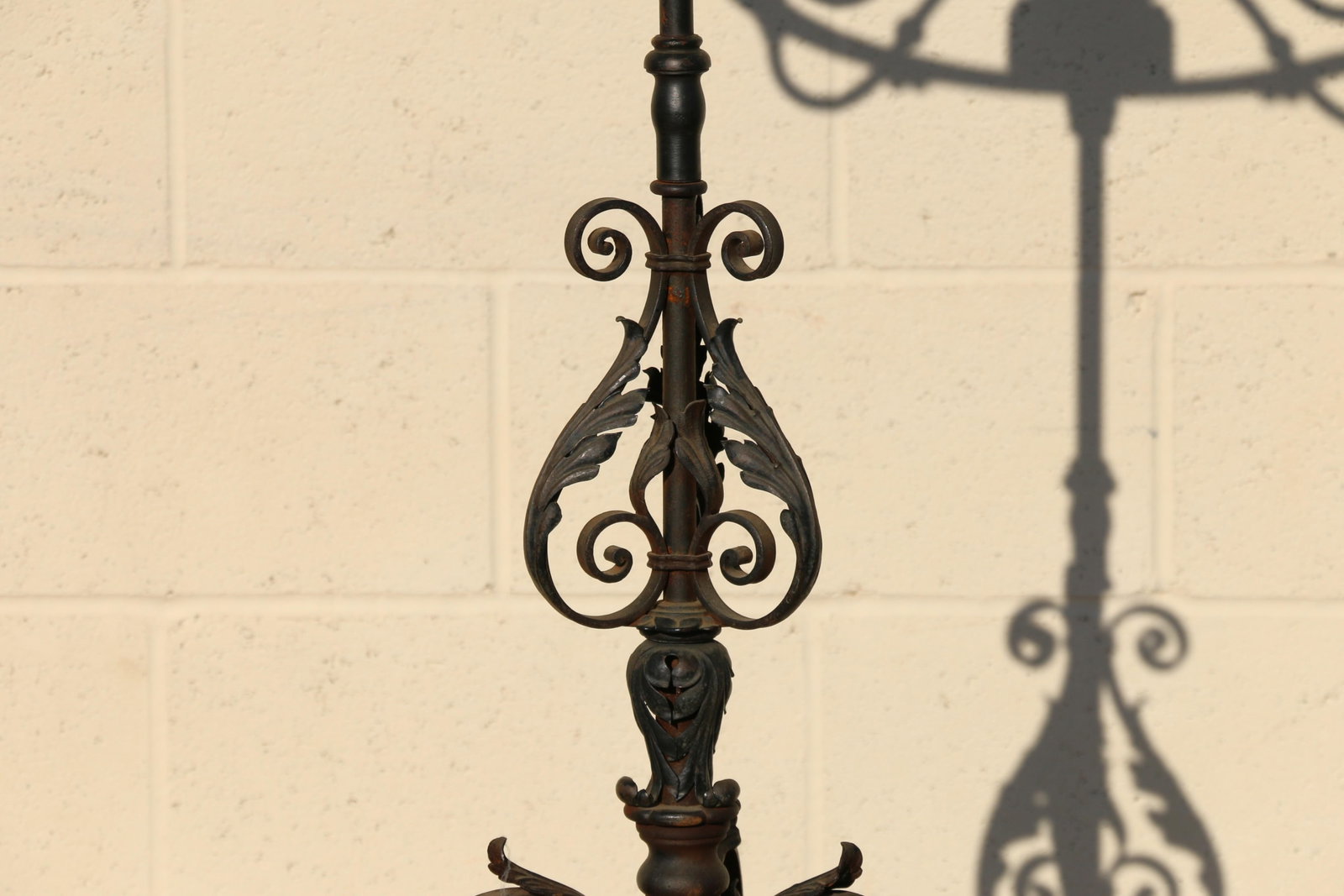 Antique Wrought Iron Floor Candelabra | Ornate Gothic Revival Candleholder | Early 20th Century - 10