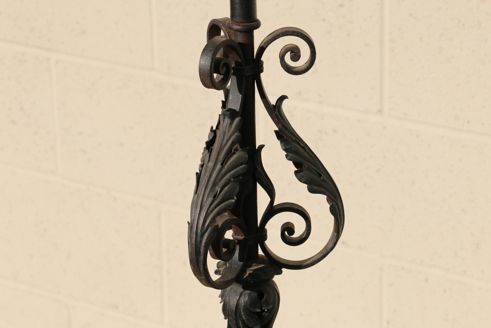Antique Wrought Iron Floor Candelabra | Ornate Gothic Revival Candleholder | Early 20th Century - 11