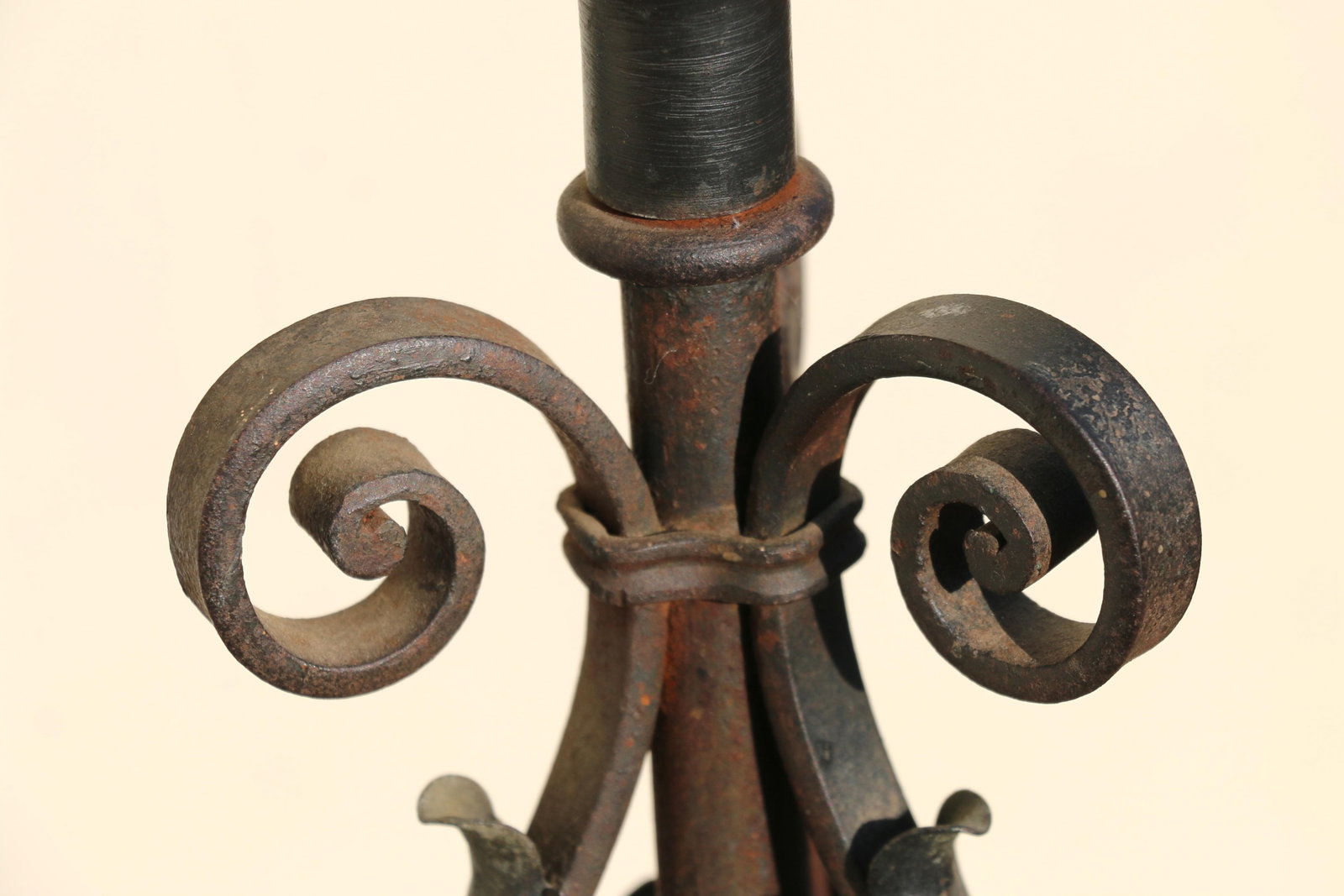 Antique Wrought Iron Floor Candelabra | Ornate Gothic Revival Candleholder | Early 20th Century - 12