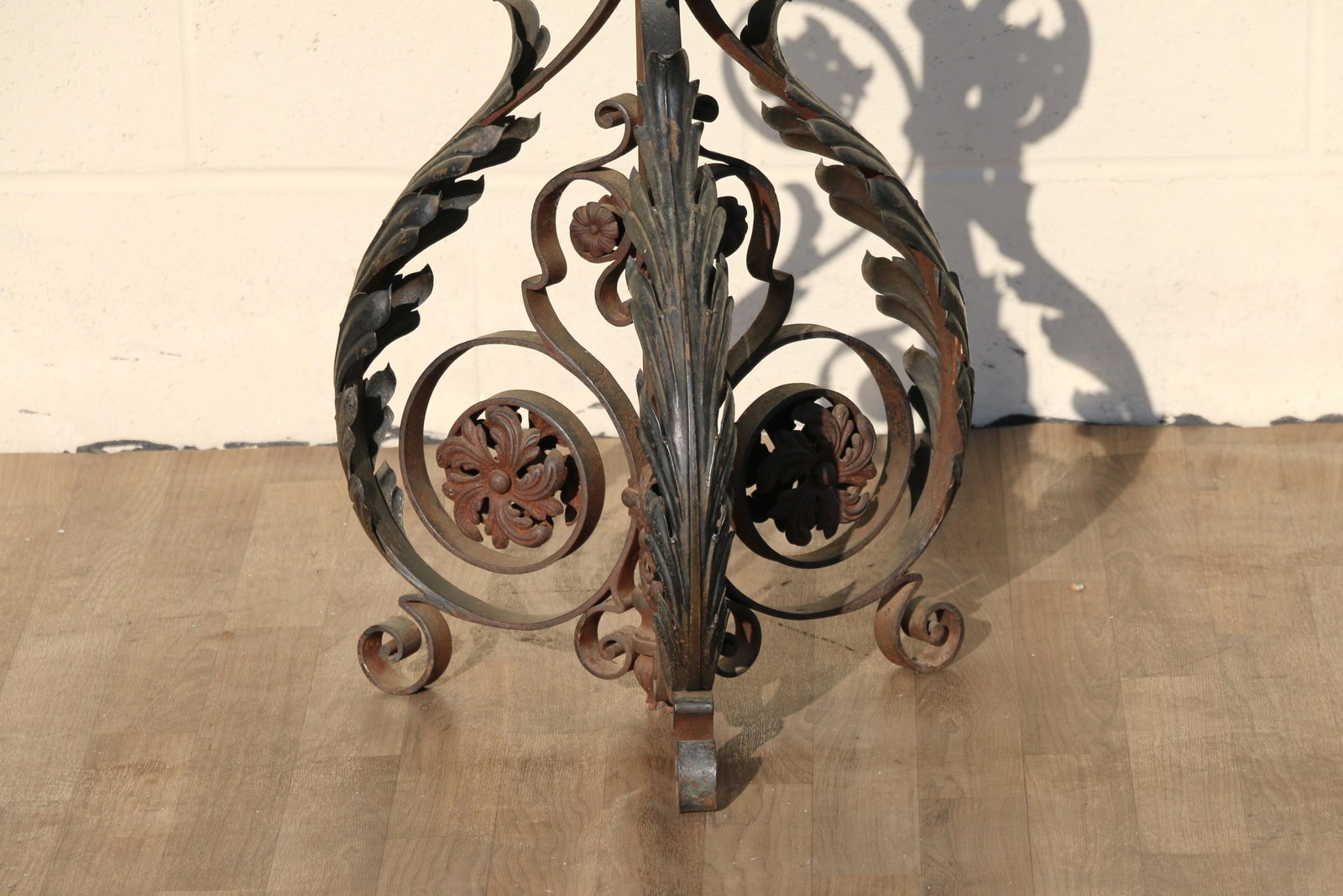 Antique Wrought Iron Floor Candelabra | Ornate Gothic Revival Candleholder | Early 20th Century - 13