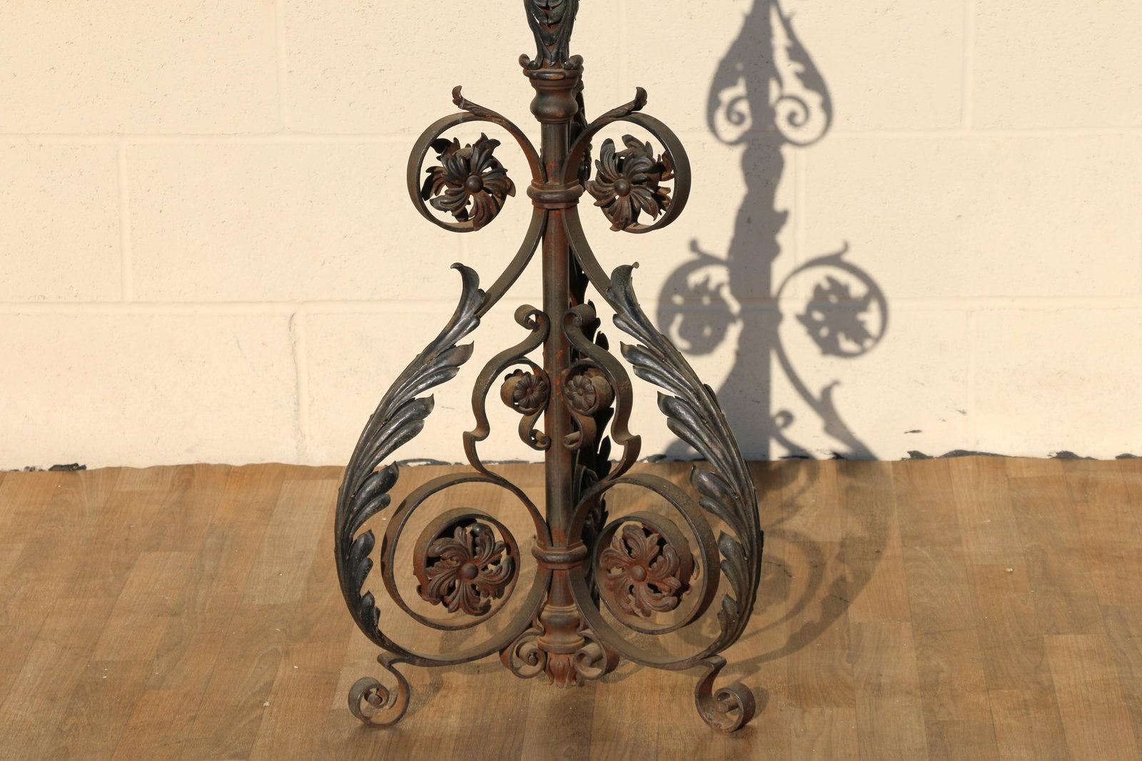 Antique Wrought Iron Floor Candelabra | Ornate Gothic Revival Candleholder | Early 20th Century - 14