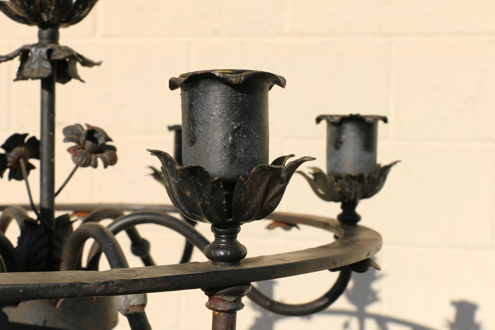 Antique Wrought Iron Floor Candelabra | Ornate Gothic Revival Candleholder | Early 20th Century - 5