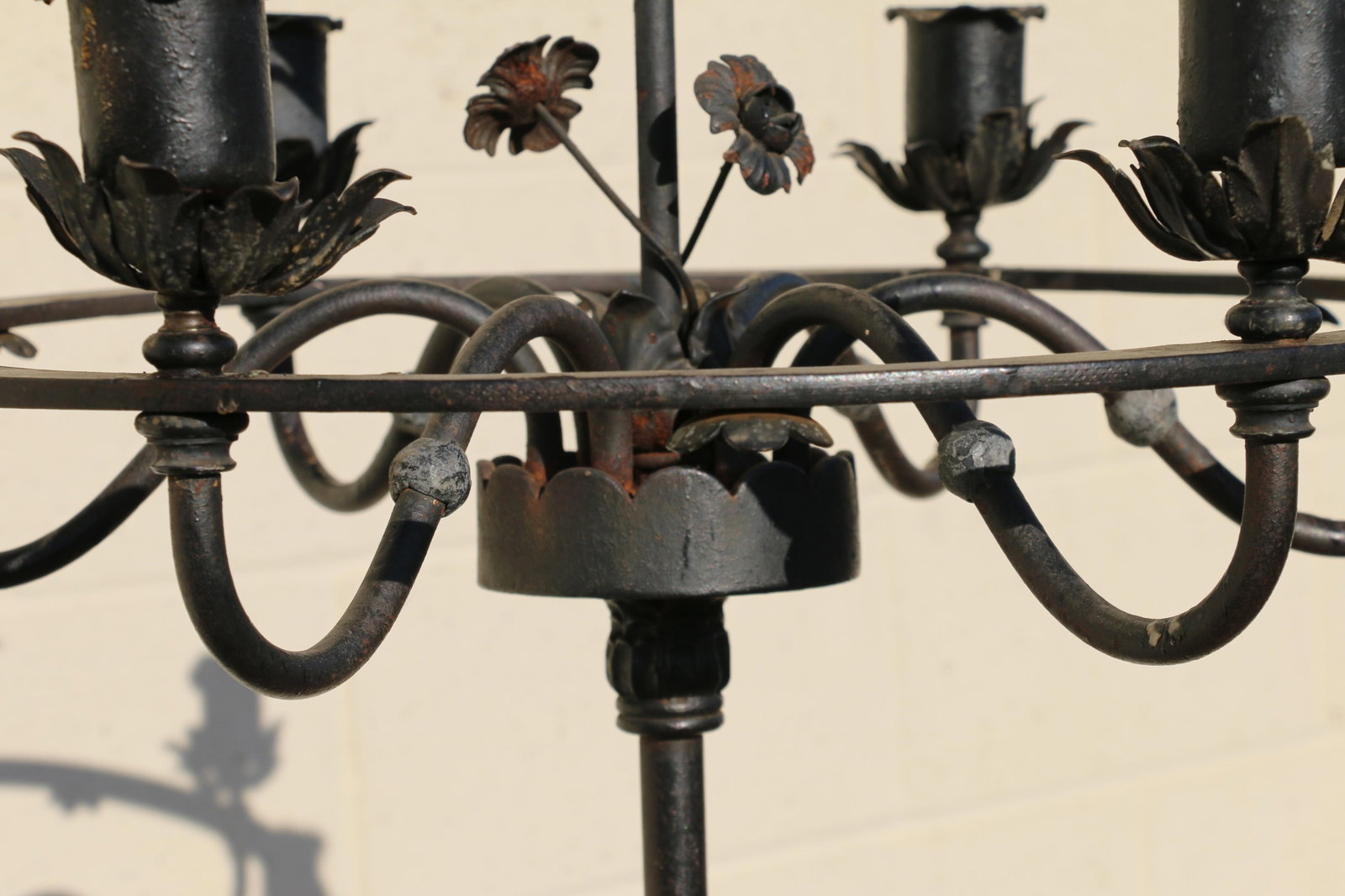 Antique Wrought Iron Floor Candelabra | Ornate Gothic Revival Candleholder | Early 20th Century - 6