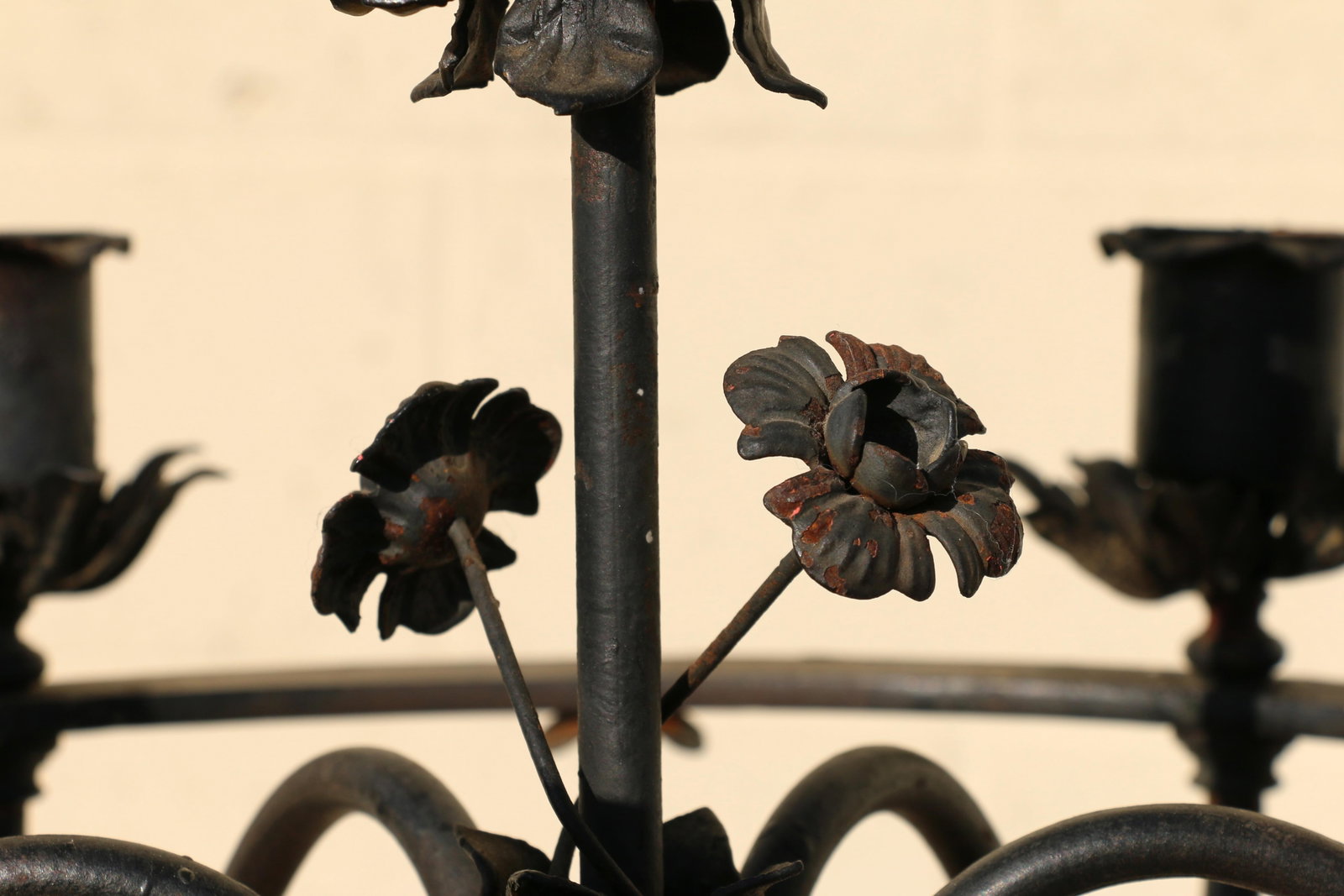 Antique Wrought Iron Floor Candelabra | Ornate Gothic Revival Candleholder | Early 20th Century - 7