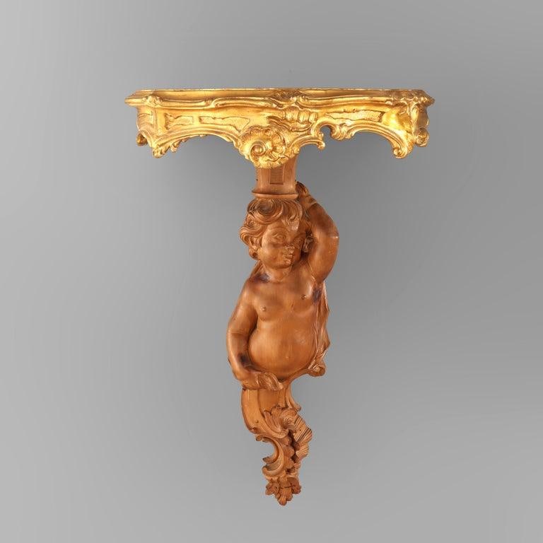 Pair of French Louis XIV Carved Figural Cherub Wood Sconces C1830 - 2