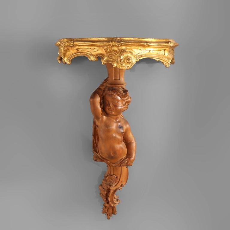Pair of French Louis XIV Carved Figural Cherub Wood Sconces C1830 - 3