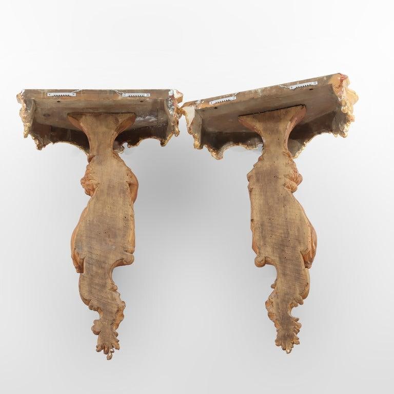Pair of French Louis XIV Carved Figural Cherub Wood Sconces C1830 - 5